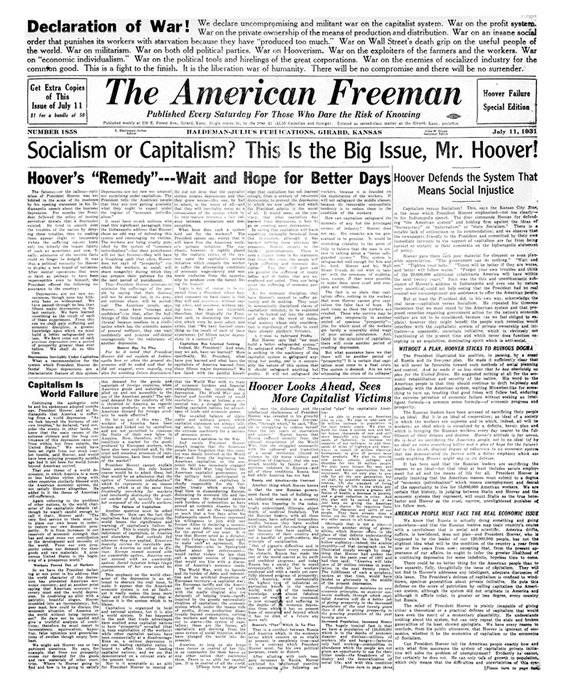 (image for) The American Freeman, Number 1858, July 11, 1931 - Click Image to Close